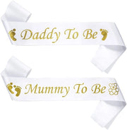 Set di Sash per Mammina e Papà in Arrivo 2pz - Festa di Benvenuto per il Bambino - Decorazione per Feste - Bianco - Rivelazione del Sesso - Regalo per i Genitori - Adatto per Festa di Benvenuto per il Bambino