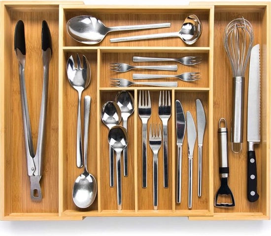 Organizzatore di carico in bambù - Organizzatore di cucina - Disegno estensibile - 43 x 53 cm - Bambù naturale
