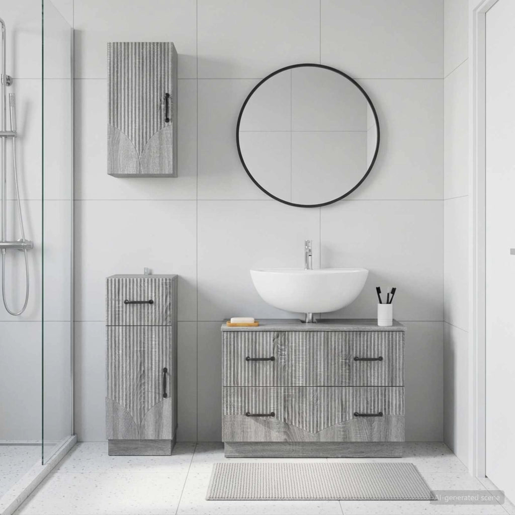 Set di armadietti da bagno in 3 pezzi HOORN Sonoma grigio 3417798