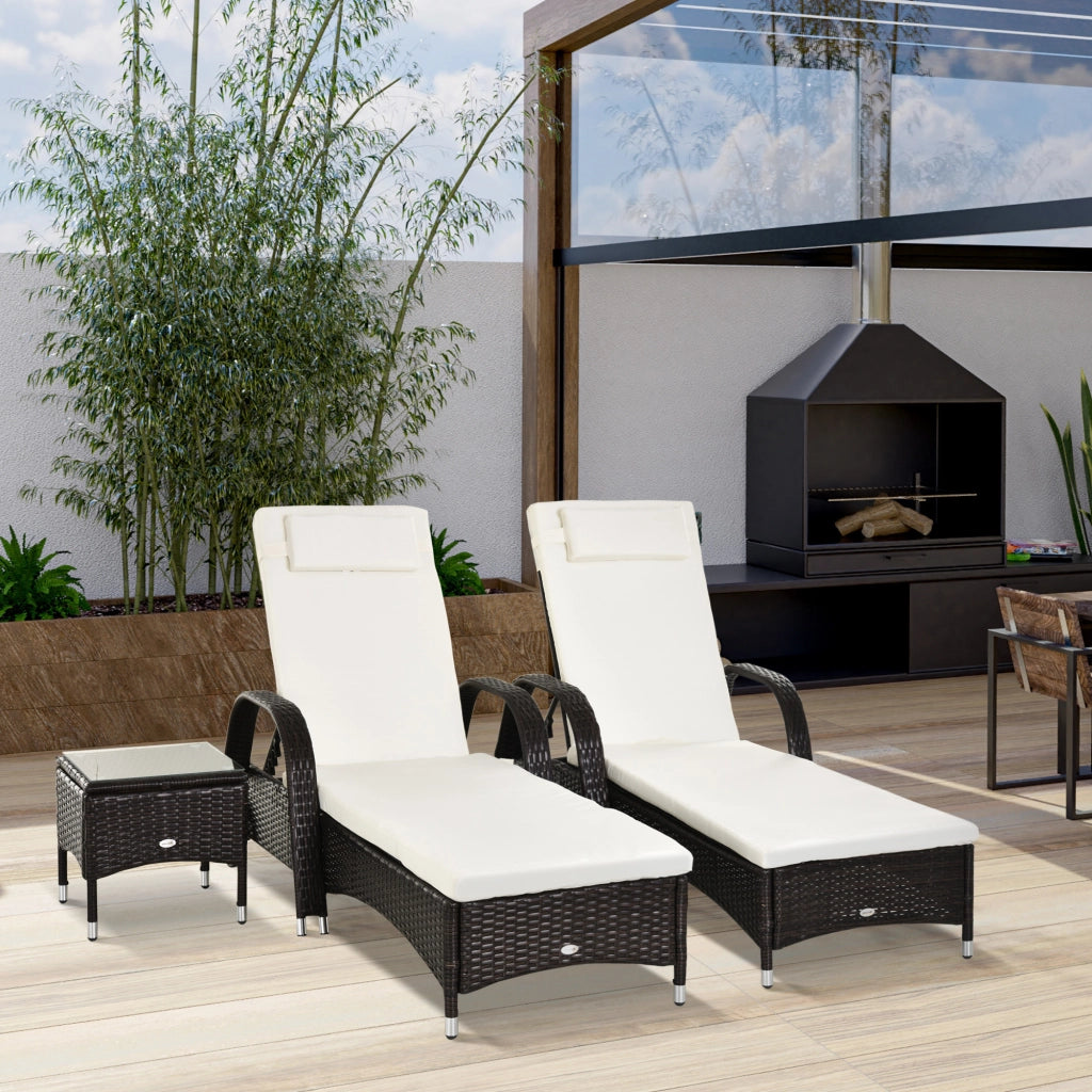 Set 3 sedie da giardino con tavolino ¨C Minimal ¨C polyrattan, marrone e bianco crema