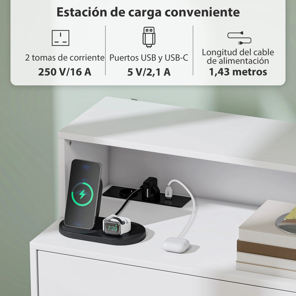 Cassettiera con 4 Cassetti e Stazione di Ricarica USB USB-C ¨C zephmum ¨C Bianco 80x40x120 cm