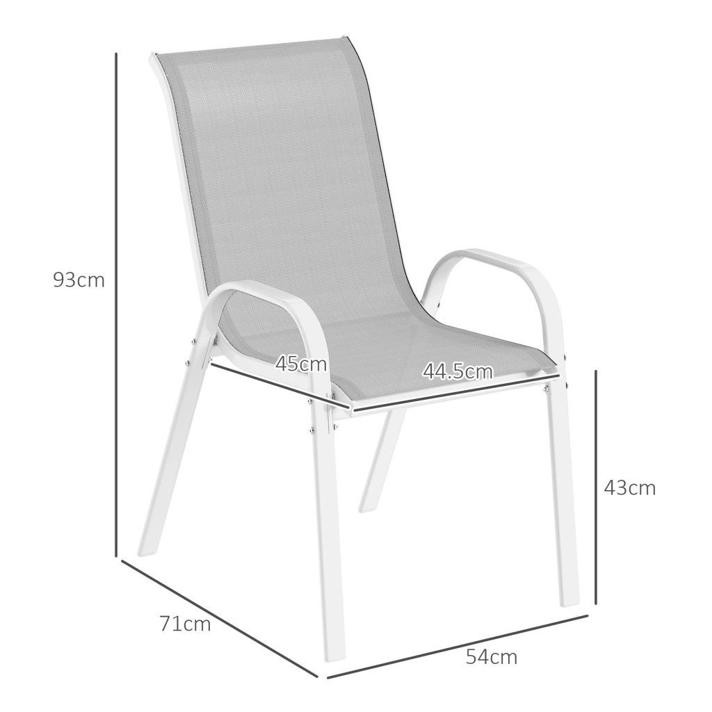 Set 4 Sedie da Giardino 54x71x93 cm Impilabili con Braccioli Curvi in Acciaio e Tessuto Traspirante Grigio Bianco