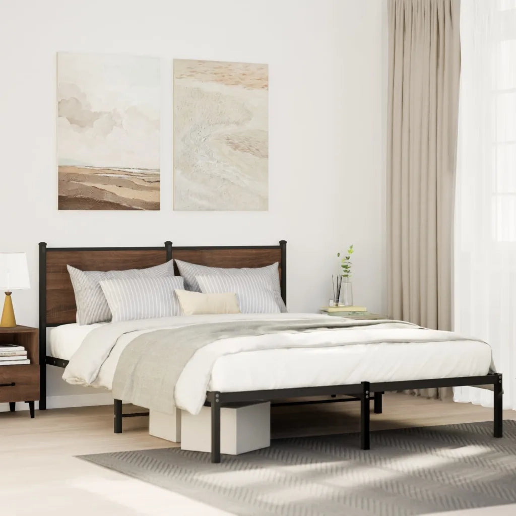 Letto matrimoniale | Letto per adulti | Giroletto senza Materaso in Metallo Rovere Fumo 140x200 cm