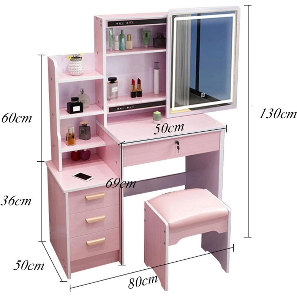 Trade Shop - Set Tavolo Da Toeletta Per Trucco Cosmetici Con Specchio Led Morbido Sgabello Cassetti -