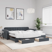 Divano Letto Estraibile Cassetti Grigio Scuro 100x200cm Velluto 3197009