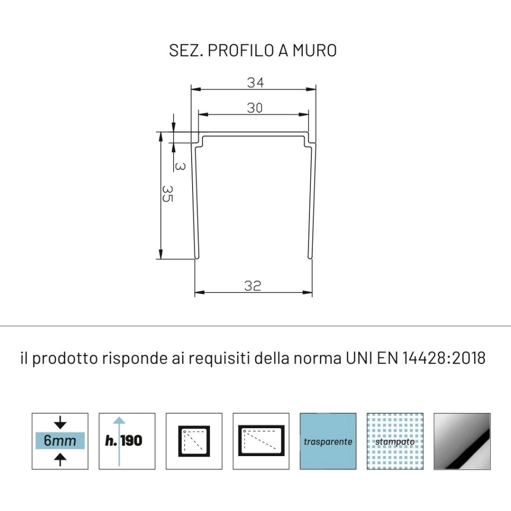 Ogomondo parete fissa laterale in cristallo per box doccia angolare con due ante *** misure 97-100xh190 cm trasparent...