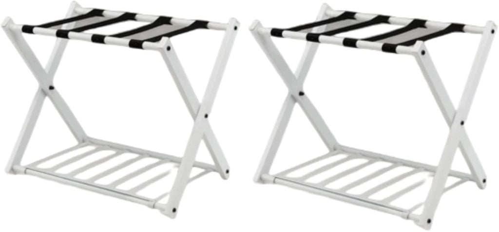 2 Pz di Portavaligia Pieghevole, Portata 70 kg, a 2 Ripiani, con Scarpiera, Struttura in Ferro, Multiuso Salvaspazio, Ideale per Viaggio e Hotel, 63,5x44x67 cm, 2 Colori