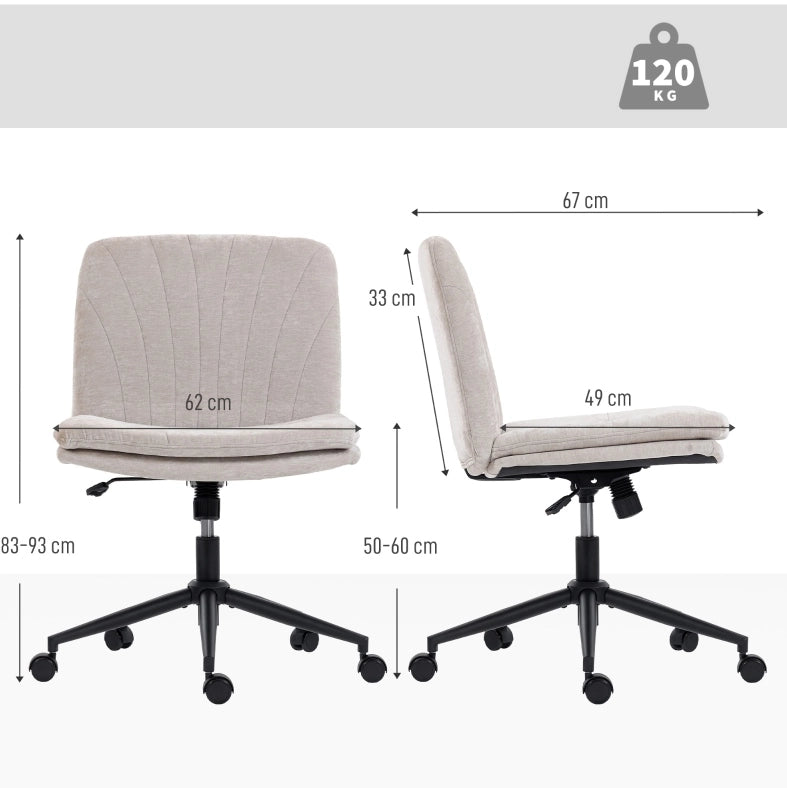 Sedia da ufficio beige in ciniglia – girevole a 360°, altezza regolabile