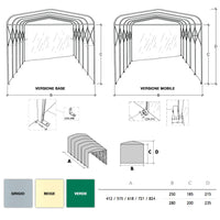 Box Tunnel Base 618x250xh215 cm Copertura in PVC per Auto Maddi Verde