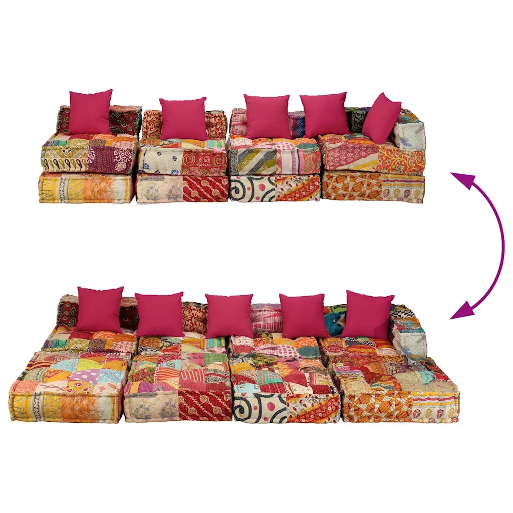 Pouf Modulare a 4 Posti in Tessuto Patchwork