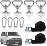 Set di sicurezza di carico per 10 pezzi con tiranti in acciaio inox con 4 ganci e 2 cinghie di trazione brevi, adatto per VW T5/T6/T6.1 Bully Multivan California Beach Caravelle