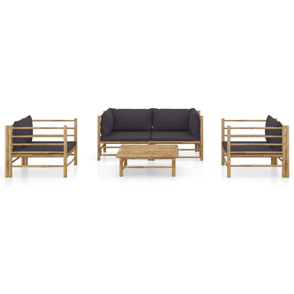 Set Divani da Giardino 5 pz con Cuscini Grigio Scuro in BambÃ¹ cod mxl 38104