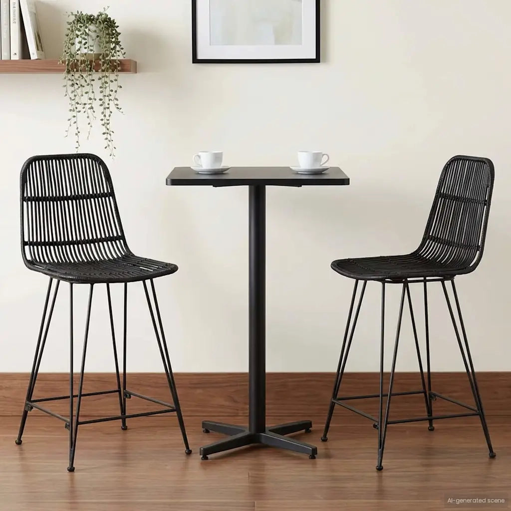 Sgabello da bar 2 pcs Nero 44 x 54 x 96 cm Rattan e acciaio