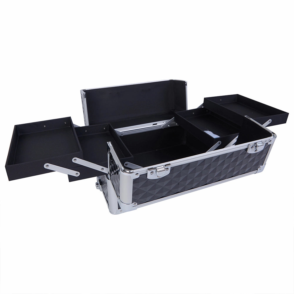 Trolley Makeup 3in1 Valigetta Nera Trucco Estetista Beauty Case Ruote Staccabili