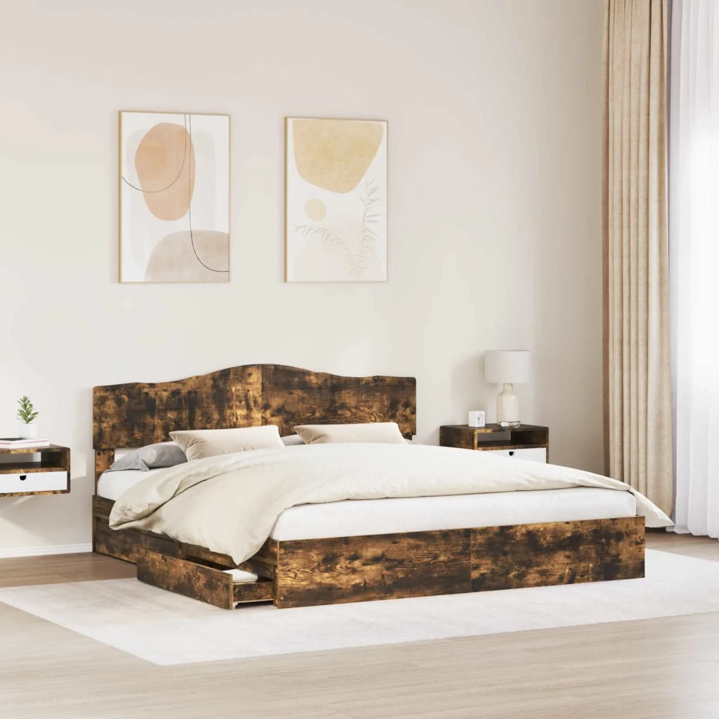 Letto con Contenitore con testiera Rovere fumé 180 x 200 cm