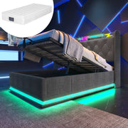Letto singolo – 90x200 cm – LED 360° APP USBC con materasso – lino grigio