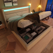 Letto imbottito 160x200 - Xylo - LED, sistema idraulico, bianco