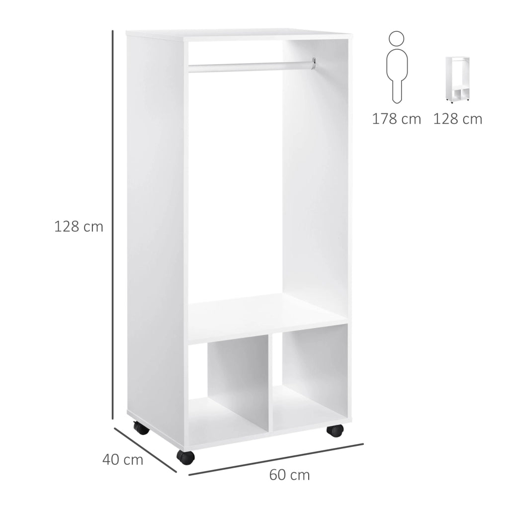 Mobile Appendiabiti con Barra in Alluminio e 2 Ripiani Aperti 60x40x128 cm in Truciolato Bianco