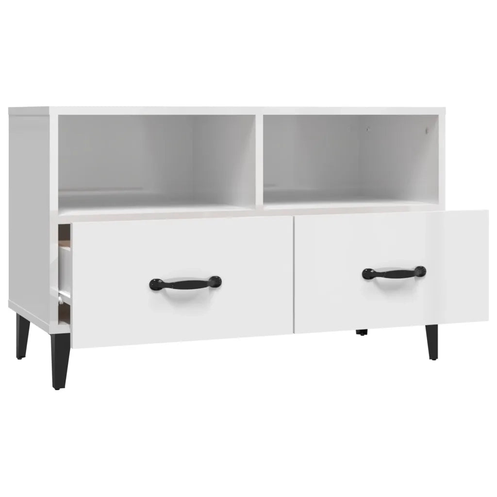 Mobile Porta TV Bianco Lucido 80x36x50 cm in Legno Multistrato 812597