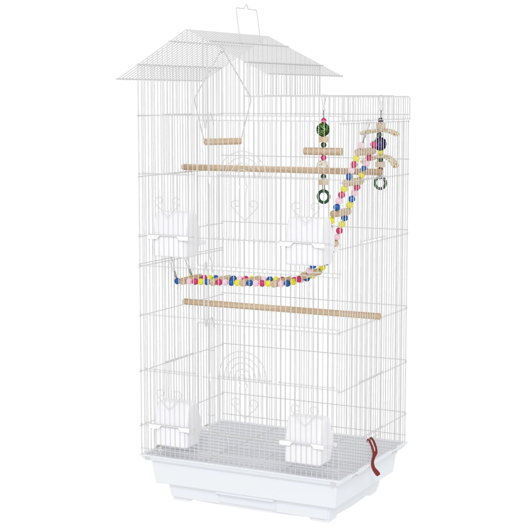 Gabbia per uccelli con 4 mangiatoie 3 posatoi ¨C zephmum ¨C 46x36x100 cm