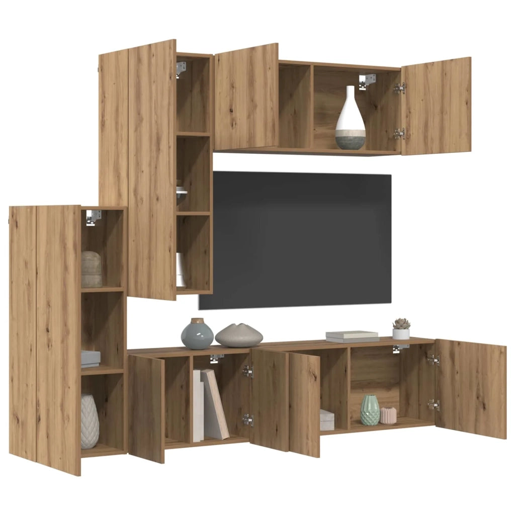 Unità TV da Parete 5 pz Rovere artigianale Legno ingegnerizzato 3402777
