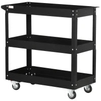 DURHAND Carrello Porta Attrezzi a 3 Livelli in Acciaio con Bordi Alti e 4 Ruote Girevoli, 83x35.3x76 cm, Nero