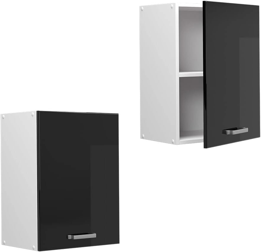 Pensile da cucina R-Line, Nero lucido, 45 cm, per la libera combinazione all'interno di sistemi cucina modulari
