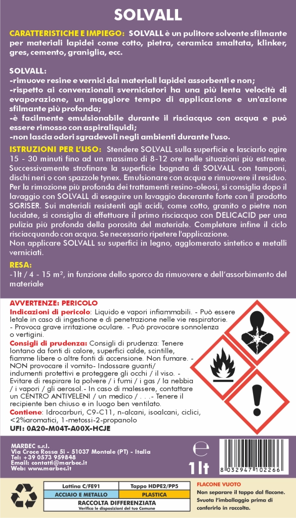 Pulitore sfilmante per materiali lapidei SOLVALL   1LT