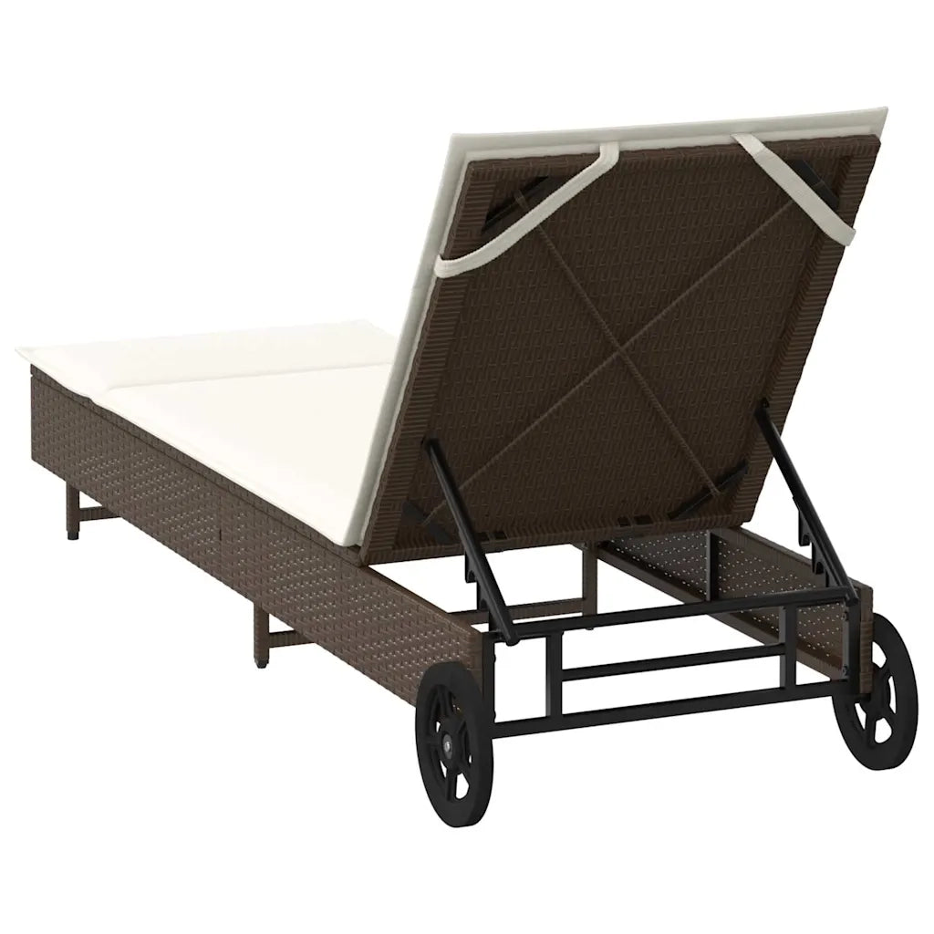 Lettino Prendisole | Sdraio da giardino | Lettino da sole con Ruote e Cuscino in Polyrattan Marrone