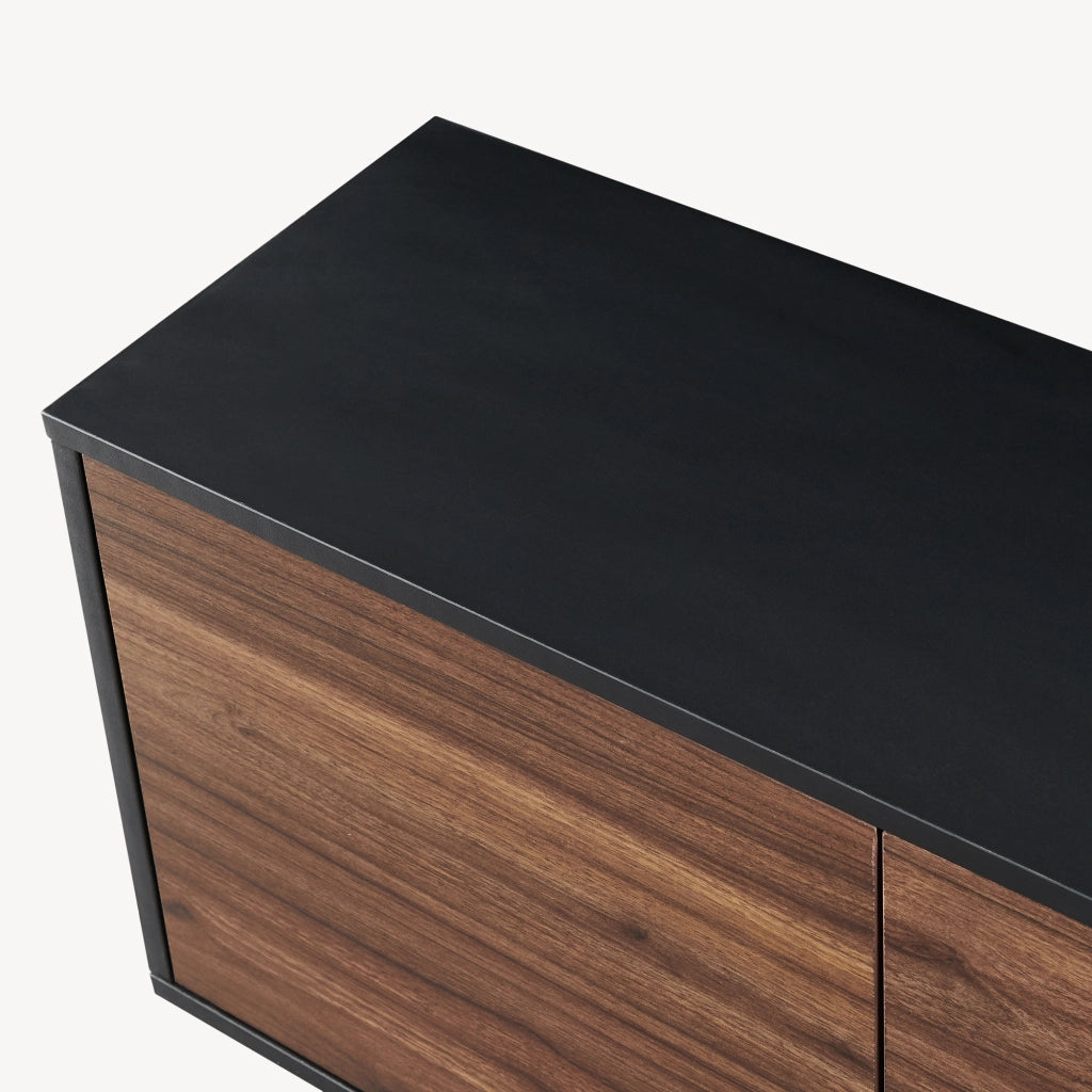 Armadietto Boxholm Credenza Bassa con 4 Ante Push-Open 180x30x56 cm Nero / Effetto Noce [en.casa]