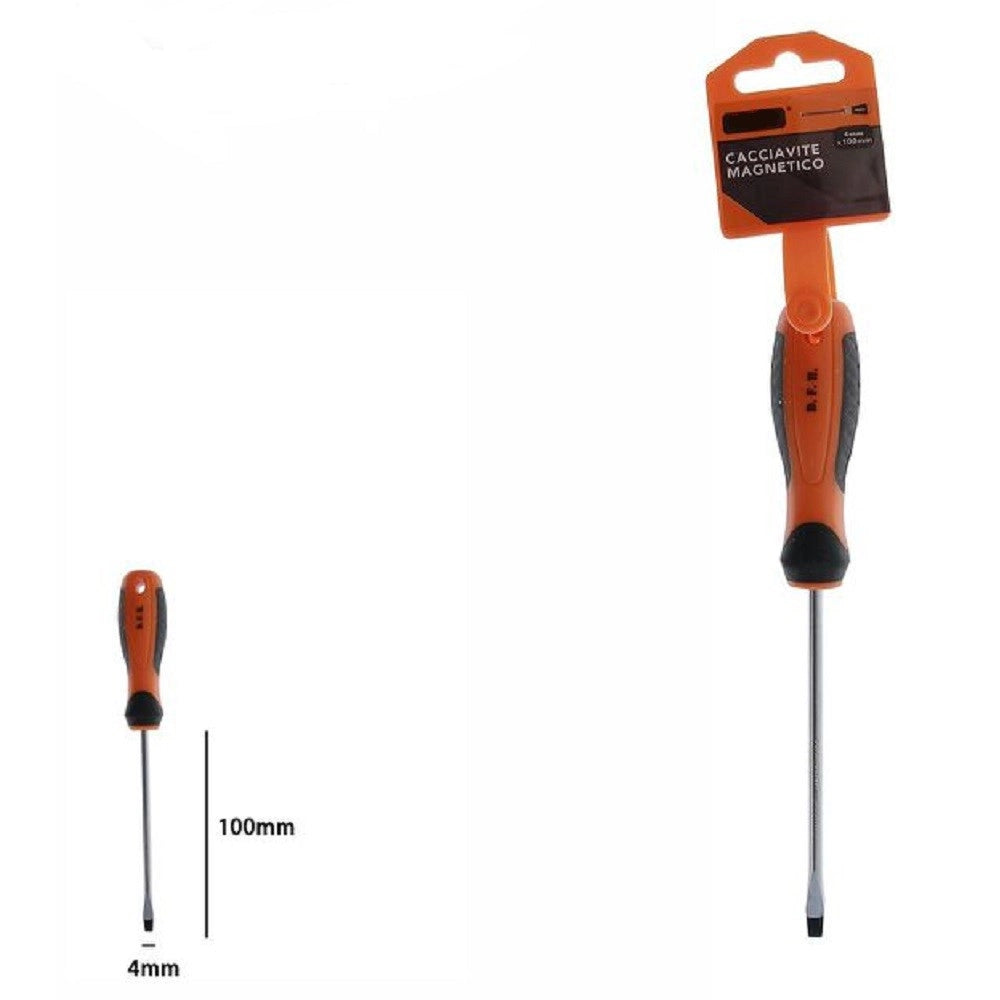 Trade Shop - Cacciavite Giravite Magnetico Punta Taglio 4x100mm Impugnatura Ergonomica 07426 -