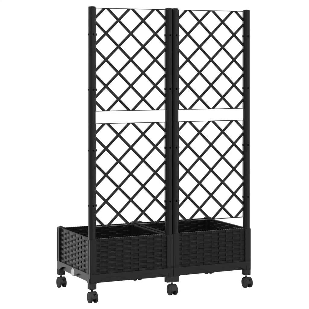 Vaso da giardino con grigliato e ruote Nero 80 x 40 x 131,5 cm 3422965