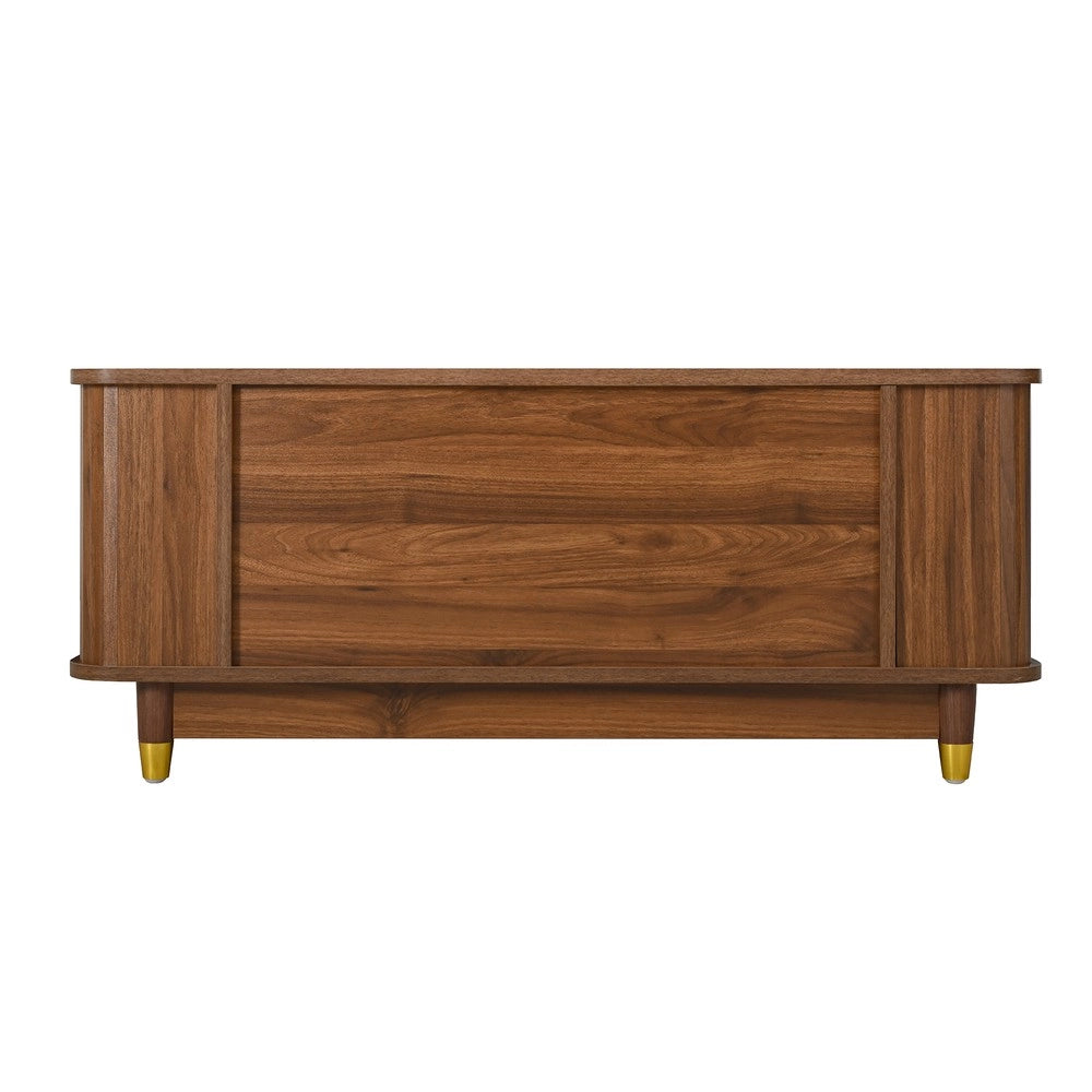 Tavolino da Salotto con Ante Scorrevoli in Rattan ¨C MINIMAL ¨C MDF, Effetto Legno, Design Moderno