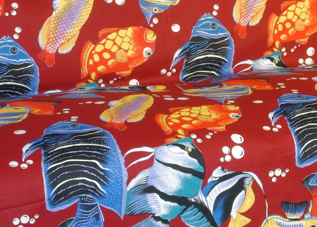 Telo Arredo Granfoulard Copritutto Cotone Made Italy Vari Disegni Arredatutto Copriletto Multiuso - 1 Piazza - Pesci Bordeaux