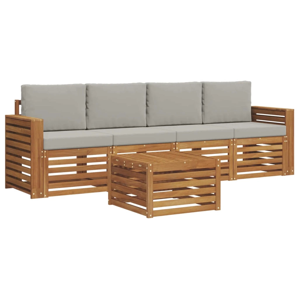 Set divani con cuscino 5 pcs Grigio Naturale e Chiaro 3374336