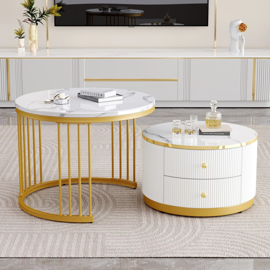 TAVOLINO DA SALOTTO Set 2 pezzi rotondo 60x60x45,5 cm e 50x50x32 cm MDF Bianco