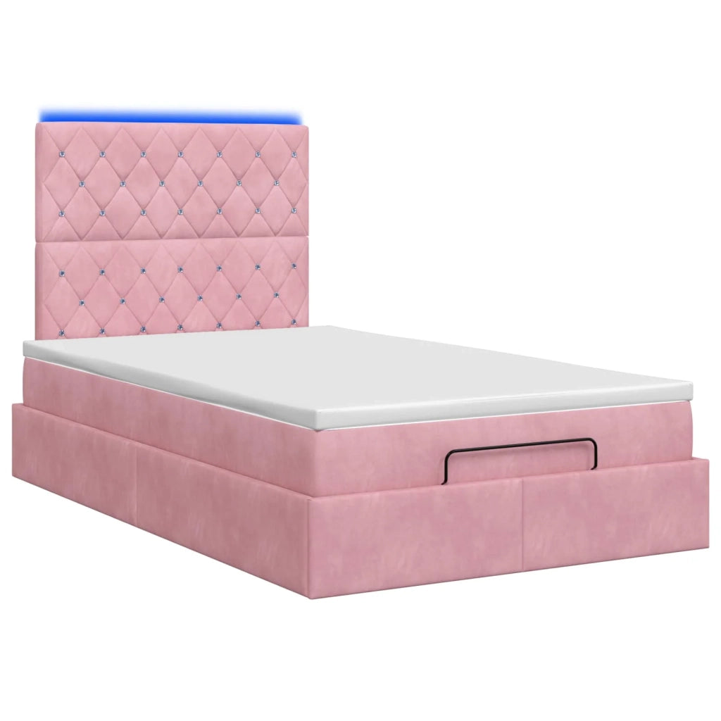 Letto Ottomano con Materasso e LED Rosa 120 x 200 cm Velluto 3458228