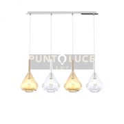 SOSPENSIONE CROMO 4 LUCI RETTANGOLARE VETRI 2X TR + 2X AM 1177CR-S4 R-TA