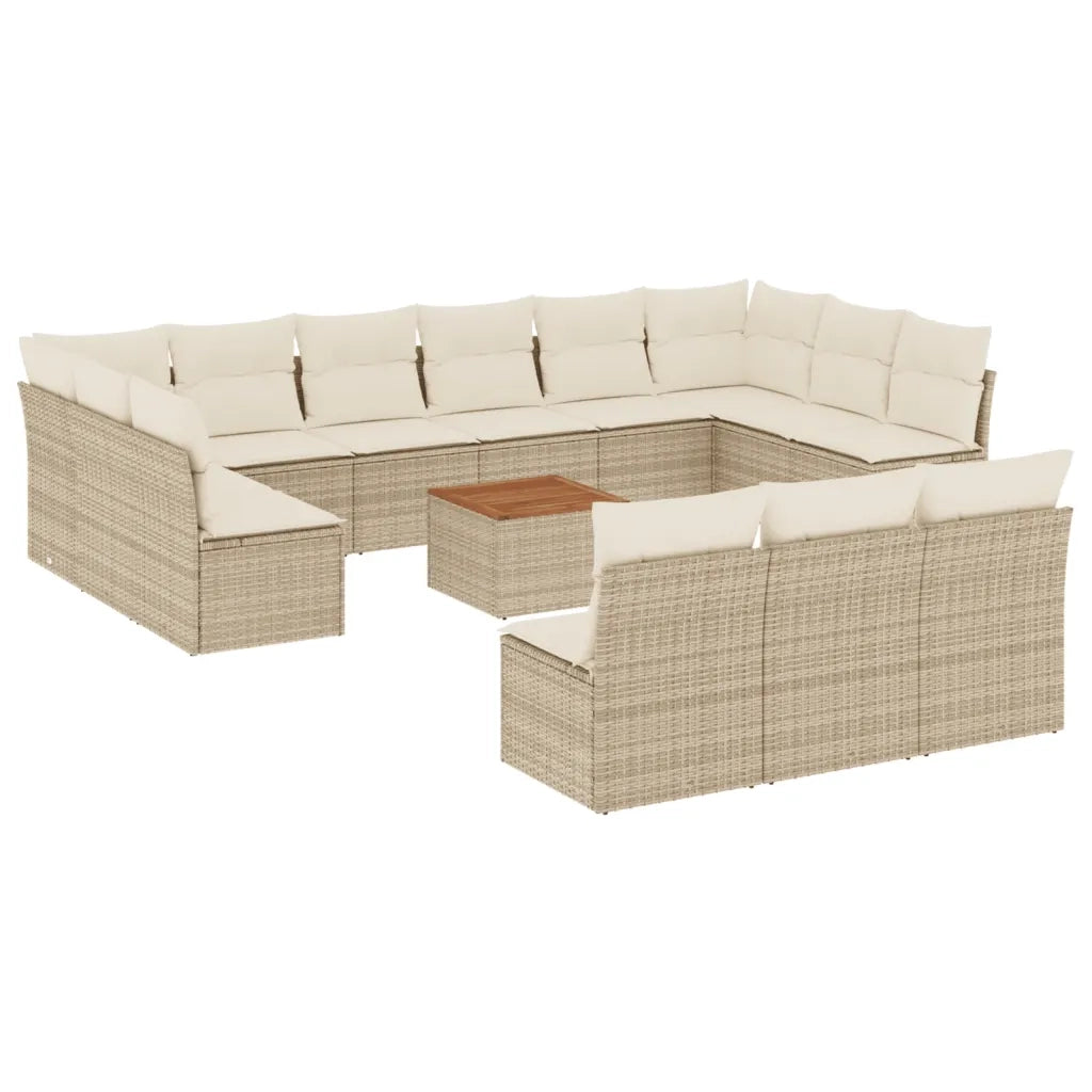 Set Divani da Giardino 14pz con Cuscini in Polyrattan Beige 3256233