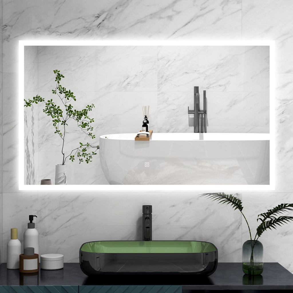 AICA Specchio 100x60cm,3 colori,Memoria, Antifog,Regorabile,Retroilluminato,doppio interruttore