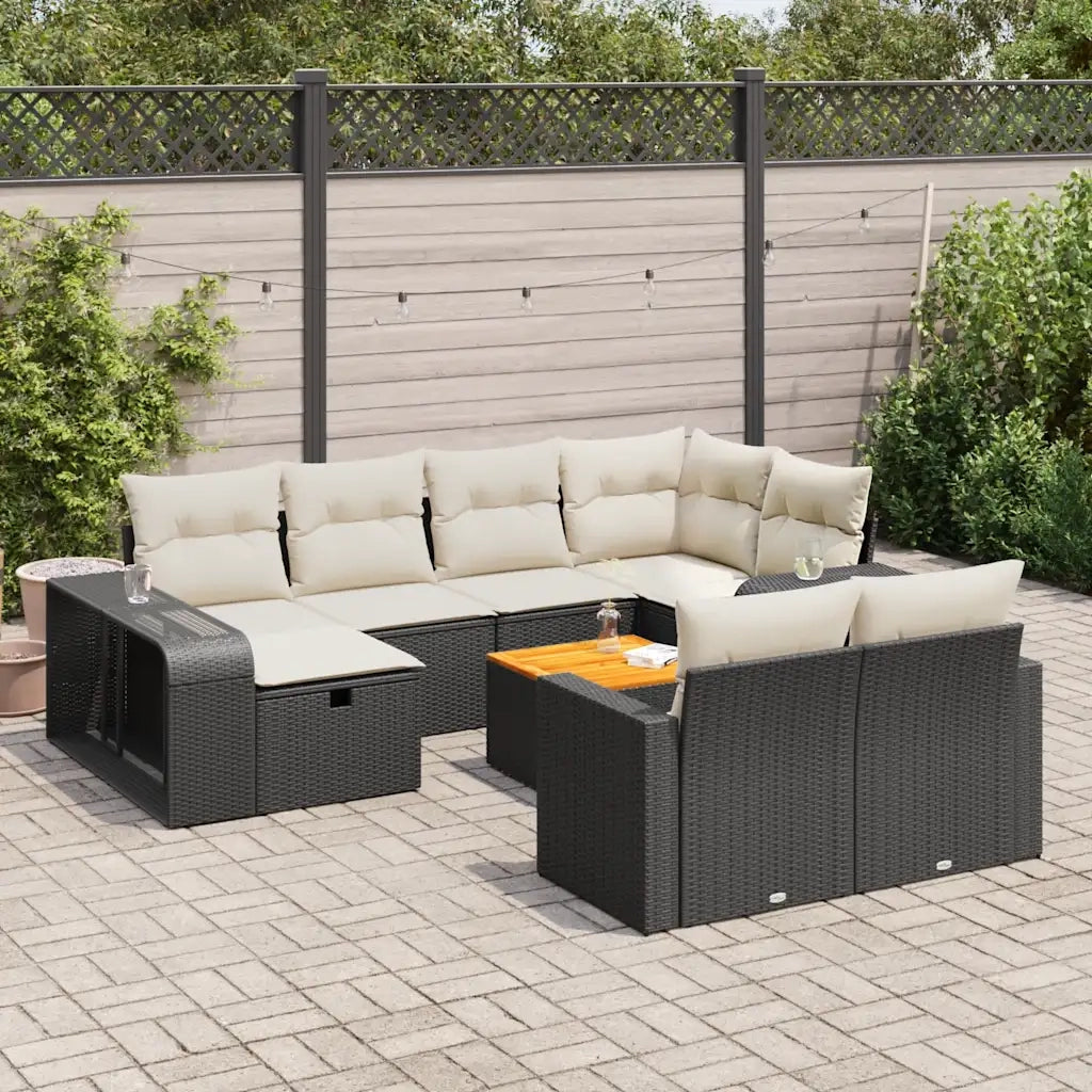 Set Divani da Giardino 11 pz con Cuscini in Polyrattan Nero 3326080