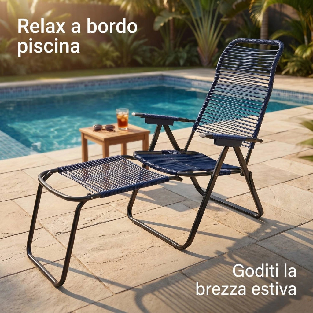 Marvin Sdraio Cordonata con Poggiapiedi Sedia a Sdraio da Giardino Filo in Pvc Pieghevole Metallo Poltrona Relax da  Blu