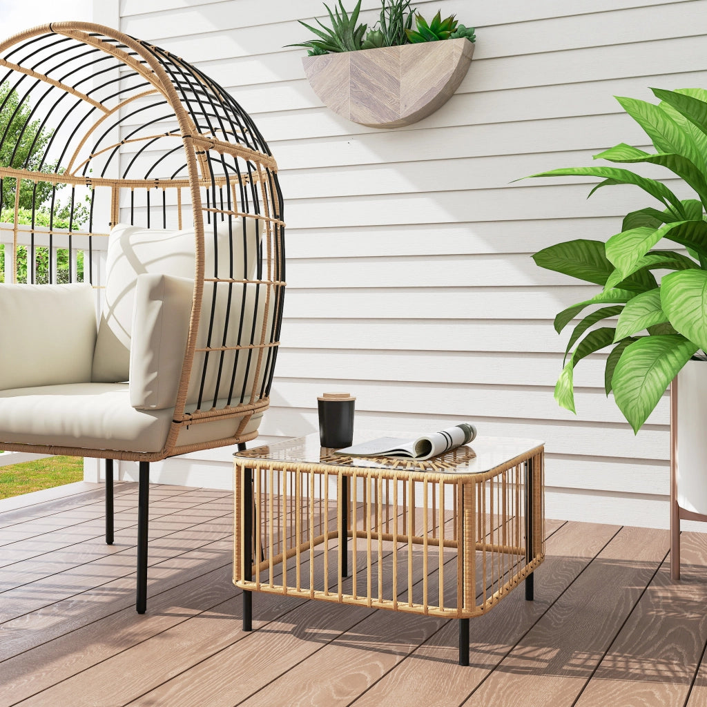 Tavolino da giardino quadrato polyrattan ¨C Xylo ¨C Piano vetro legno 65x65x43 cm