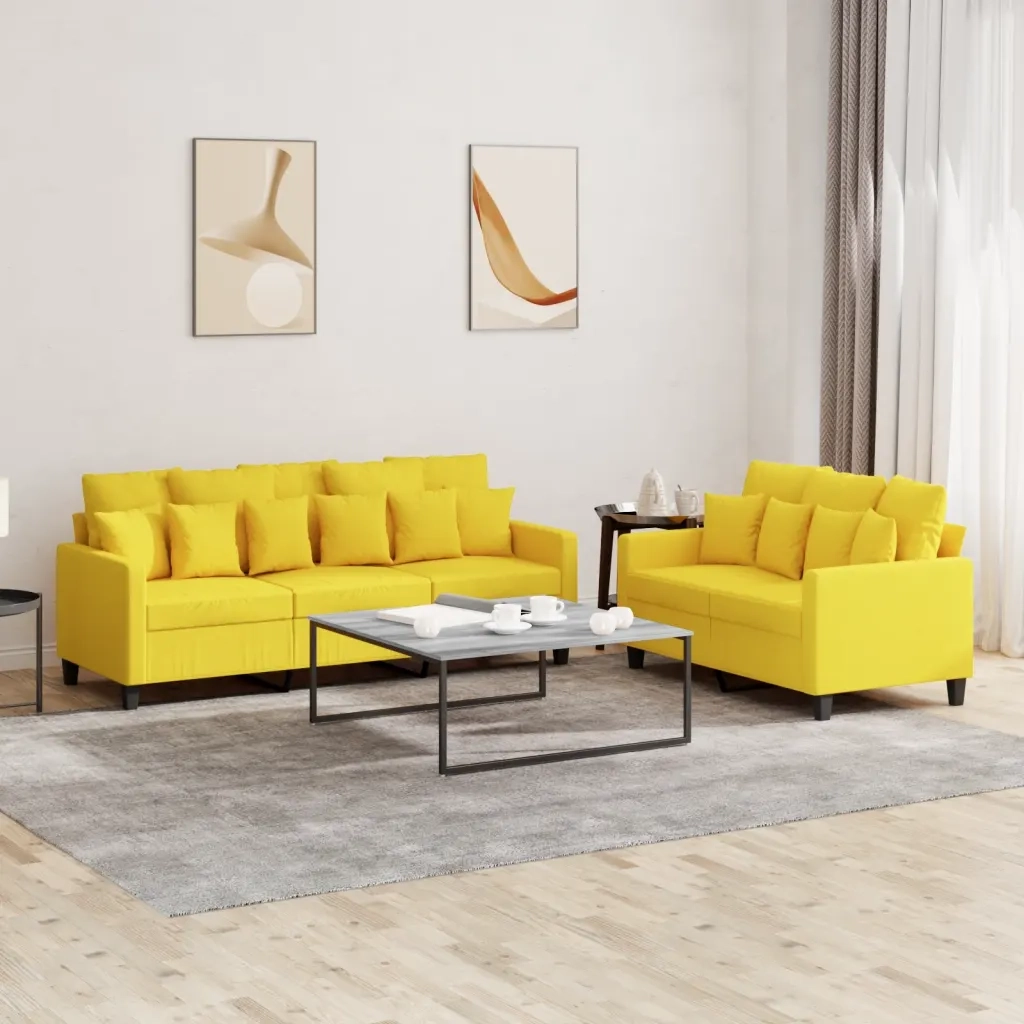 Set di Divani 2 pz con Cuscini Giallo Chiaro in Tessutocod mxl 104295