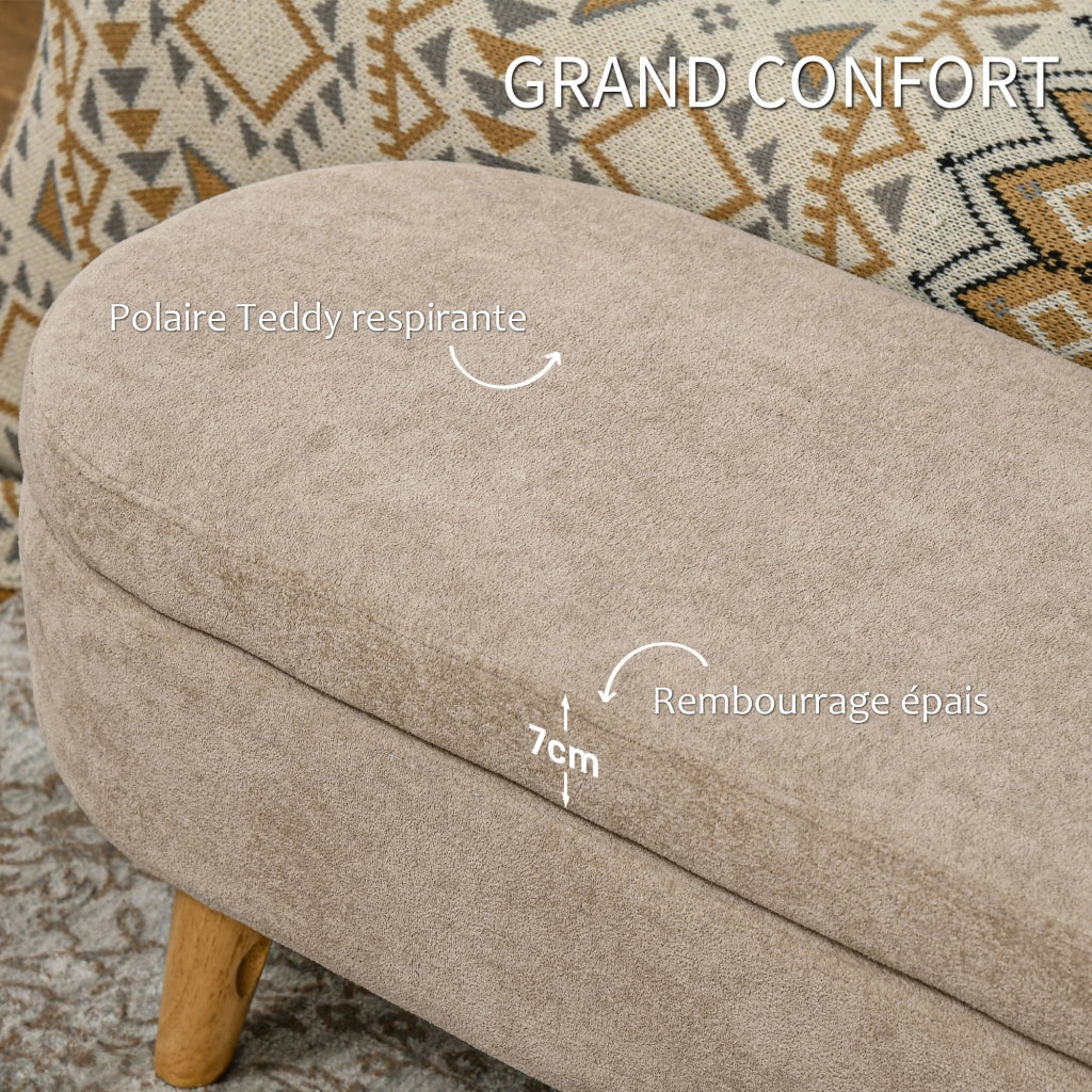 Banc banquette pouf contenitore 2 in 1 ¨C zephmum ¨C tessuto beige legno 110x40x43 cm
