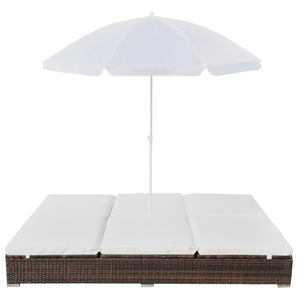 Lettino Prendisole con Ombrellone in Polyrattan Marrone cod mxl 60428