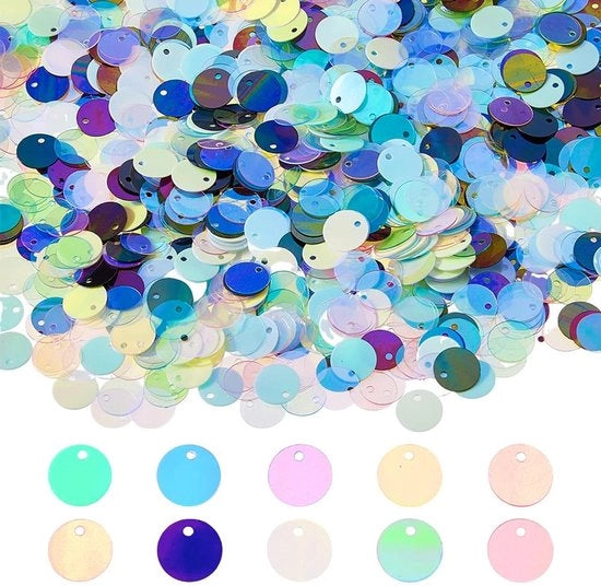 Set di Paillettoni 2880 pezzi - Paillettoni rotondi - 10 colori fantasiosi - PVC - 10,5 mm - per attività di riciclo - paillettoni per attività di riciclo