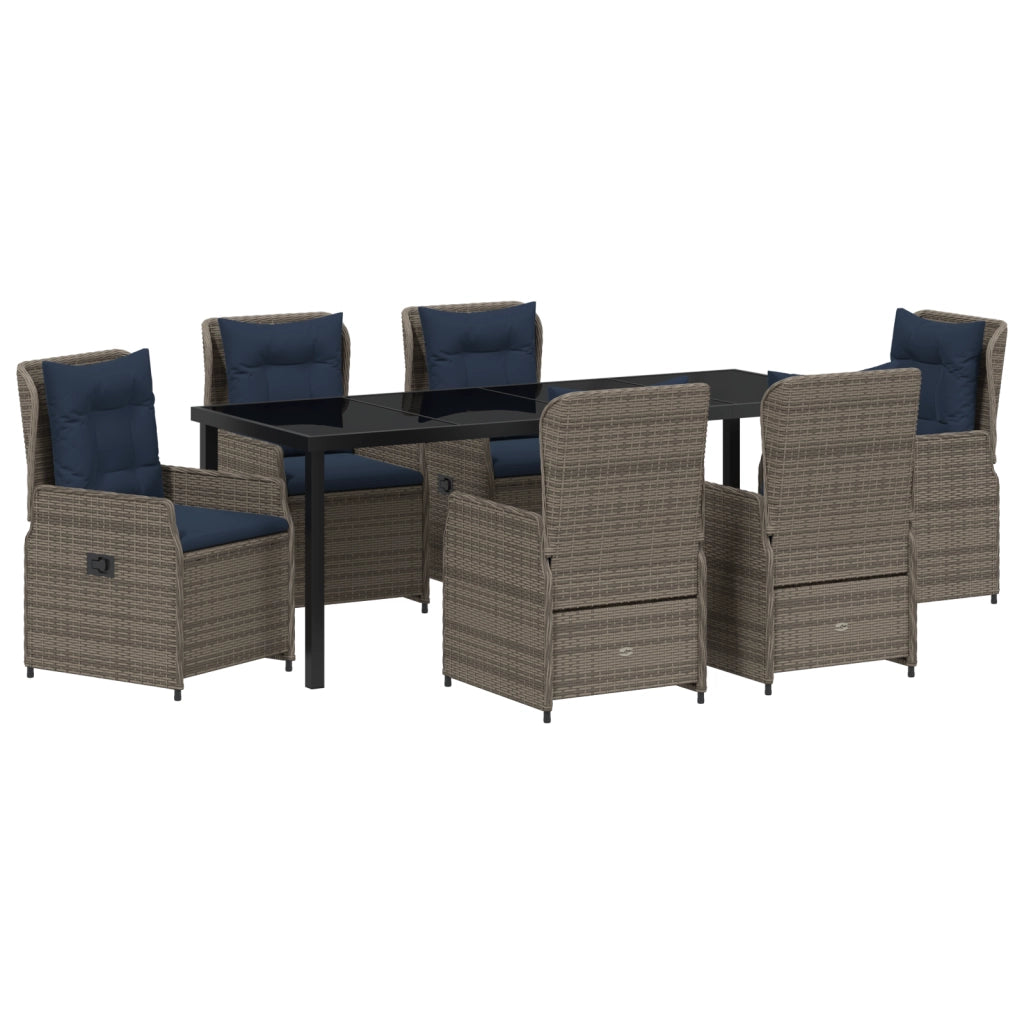 Set da Pranzo per Giardino di 7 Pezzi in Rattan Polietilene Grigio