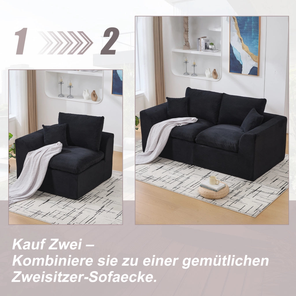 OKWISH Poltrona in Velluto a Coste, Seduta Imbottita con Cuscino Schienale, Design Minimalista, Nero
