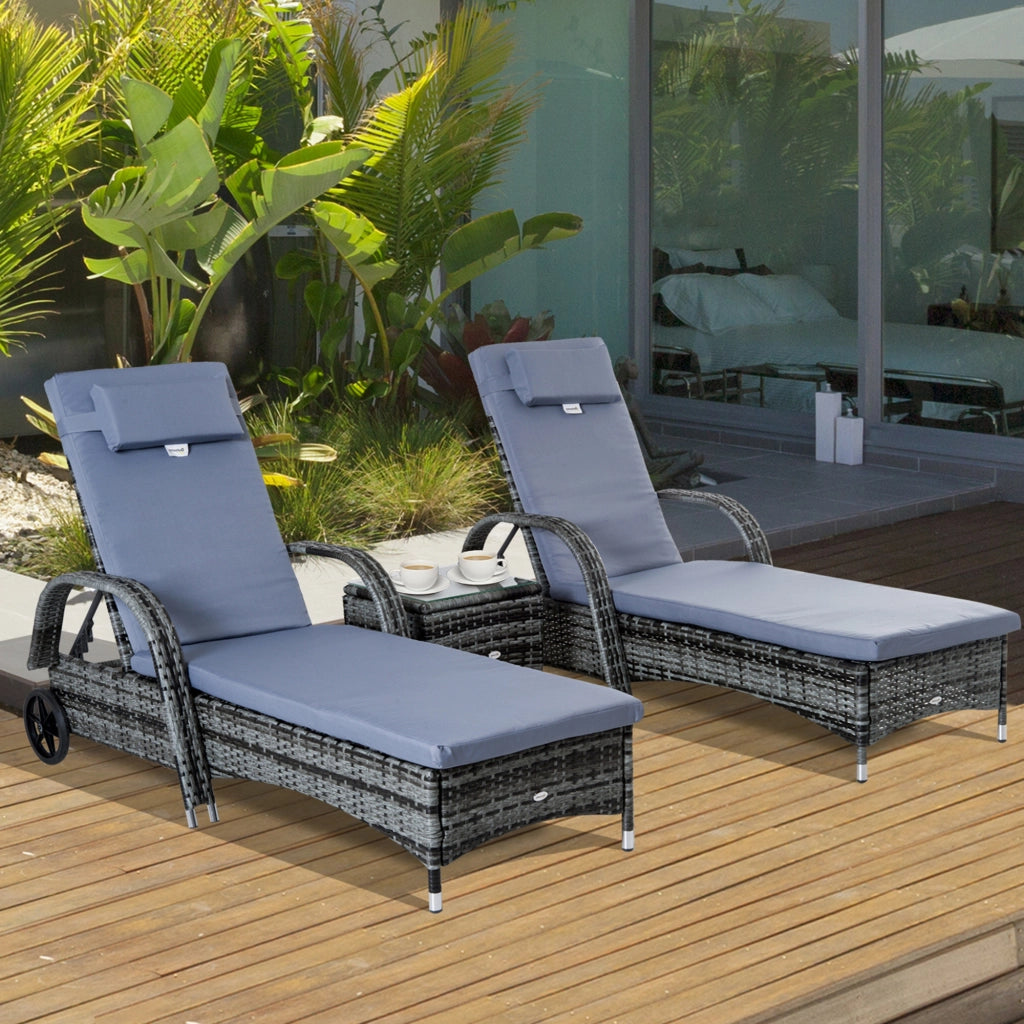 Set 3 Pezzi Poltrone Polyrattan con Tavolino ¨C Zephmum ¨C Grigio